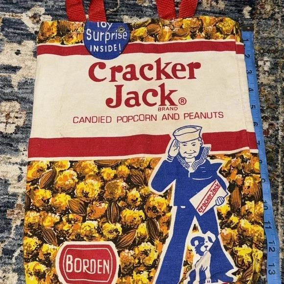 Vintage Cracker Jack Candied Popcorn & Peanuts Borden Canvas Shoulder Tote Bag - Picture 6 of 8